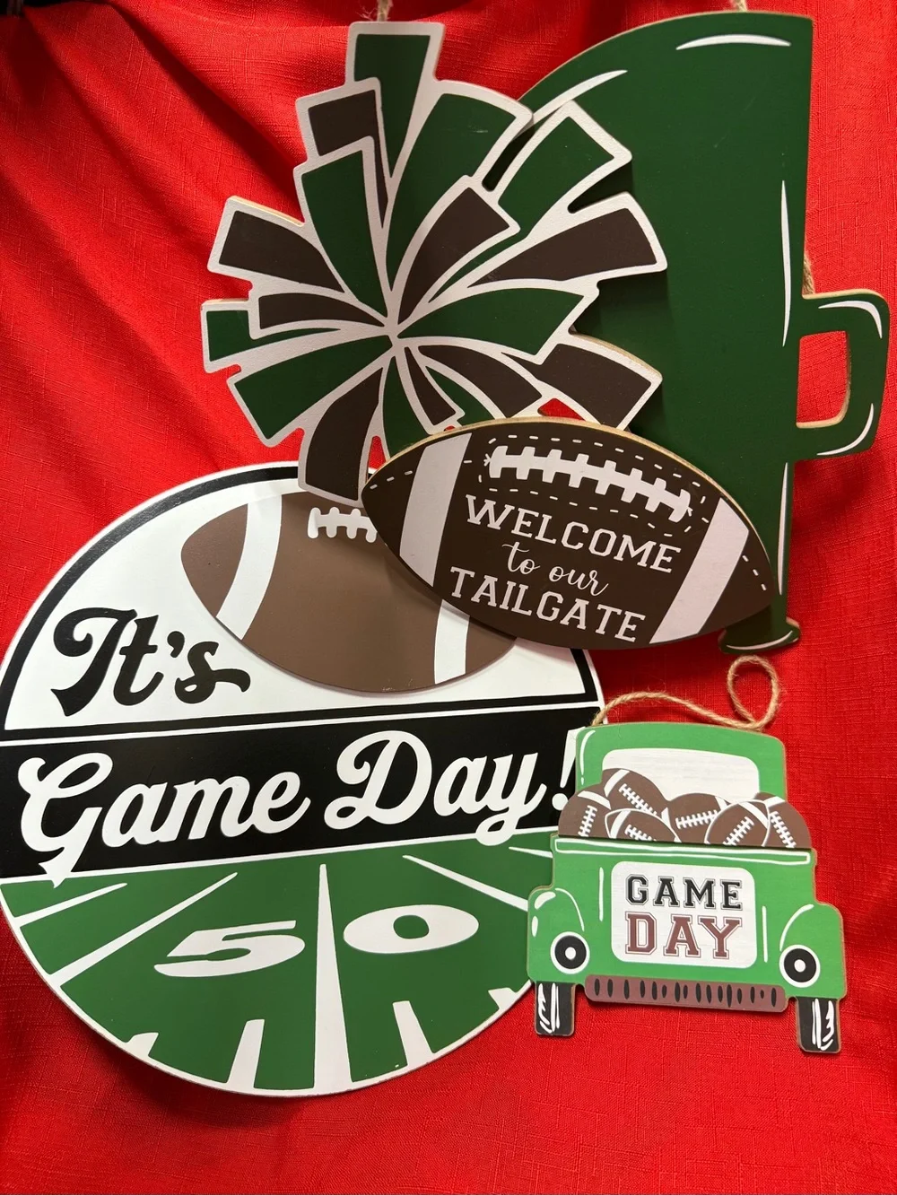 Hobby Lobby Green and Brown Game Day Football Door Hanger Set Welcome Tailgate